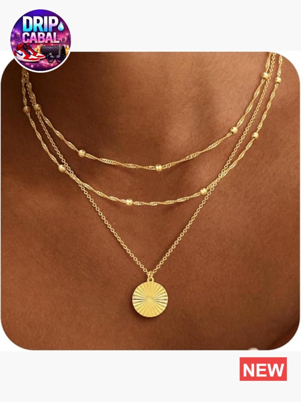 Gold Plated Choker Layered Necklace Set Dainty Pearl Disc Cross Sun Pendant
